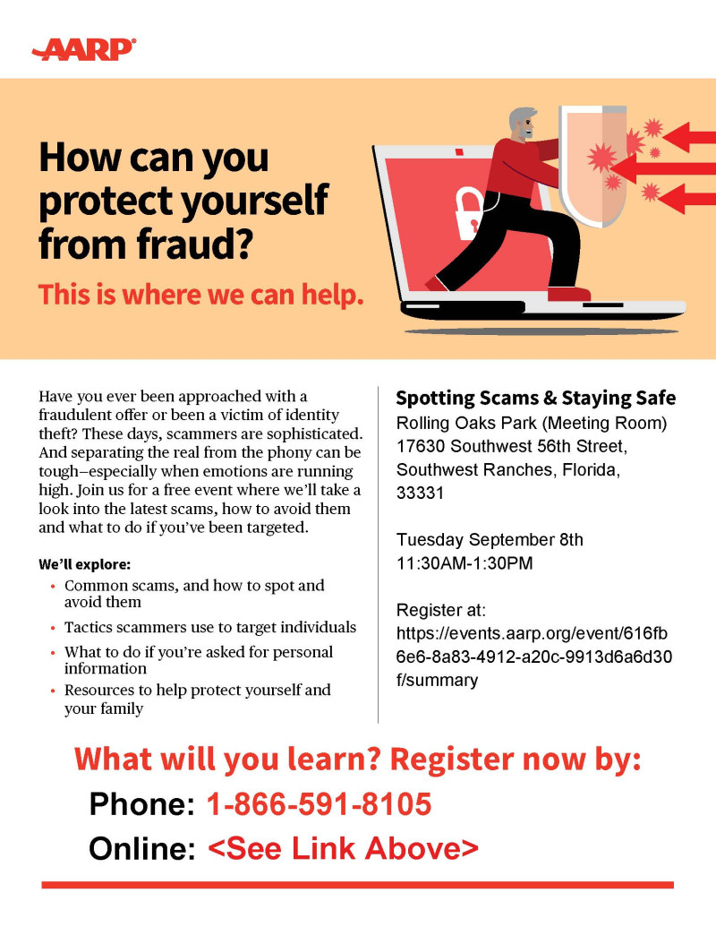 September 8th AARP Workshop - Spotting Scams & Staying Safe
