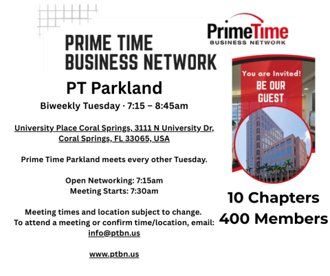 PT PARKLAND CHAPTER (Biweekly - Tue) - PRIME TIME BUSINESS NETWORK
